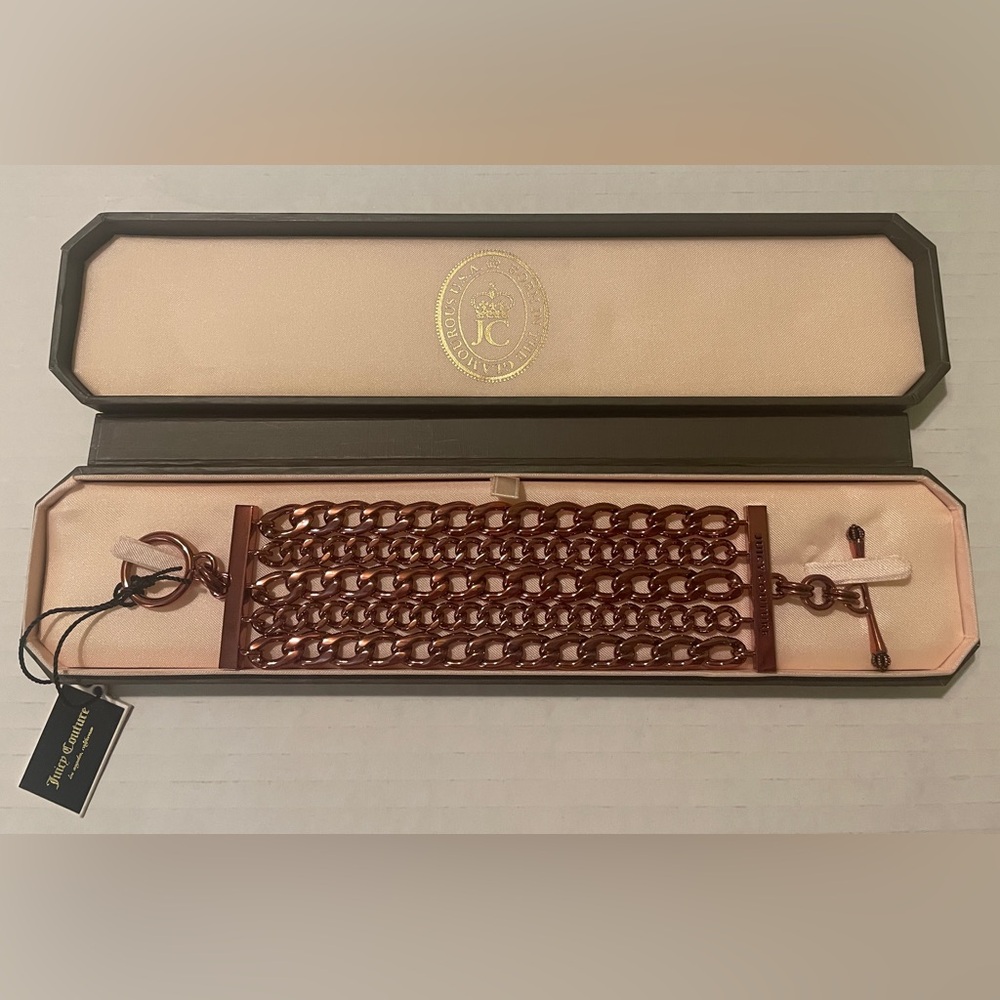 Juicy Couture Rose Gold Pink Toggle Multi Chain Clasp Bracelet NWT